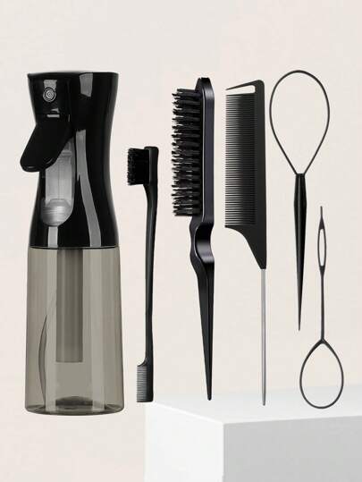 6 件喷雾瓶辫子发套，适用于化妆、发型设计、发梳套装、喷壶、平滑刷、美容刷、鼠尾梳刷、辫子工具、化妆品、夏季套装 Y2k、发刷、梳子、美发工具、理发沙龙美容旅行必需品的美发产品和配件、返校、旅行度假必需品、女士发饰、刷子、发刷、边缘刷、刷头发、发梳、梳头发、顺发刷、球刷、迷你发刷、发刷套装、木梳、梳子、光滑后刷、发刷、边缘刷、刷头发、发梳、发刷套装、梳头发、迷你发刷、顺发刷、美发产品、美发工具、美发用品、护发、卷发刷、理发师、理发配件、美发设备、旅行必需品、发型、美发