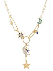 1 件太阳与心形设计吊坠项链、短粗链项链、男女通用嘻哈音乐吊坠项链 - 金色 - 查看 4