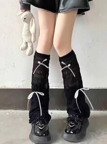 1pair Sweet Bow Thin Lace Breathable Women's Leg Covers, Lolita, JK Flared Socks Leg Covers, Versatile
