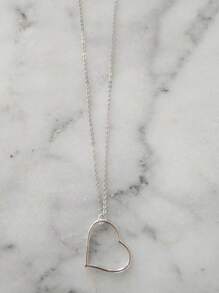 1 件女士简约镂空心形吊坠项链，长款毛衣链 - 金色 - 查看 3