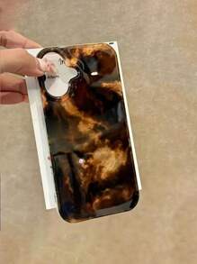 Funda de teléfono para iPhone 11, 12, 13, 14, 15, 16 Series con estampado de carey, ámbar, negro y dorado - Negro - Ver 3