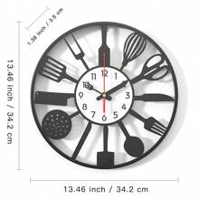 Creative Kitchen Utensil Silhouette Decorative Wall Clock, Unique Knife & Fork Pointer Iron Art Fashion Timer, Silent