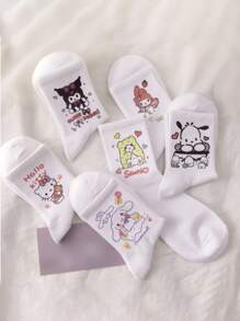 6 paires de chaussettes mignonnes de dessin animé Sanrio, style girly