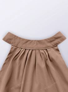 Vestido casual de cuello halter con cintura atada, volantes en el bajo y unicolor caqui para primavera/verano