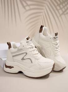白色新款休闲女鞋，时尚厚底坡跟运动鞋 - 白色 - 查看 2