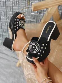Women's Classic Outdoor Casual Chic European Style Round Toe Rhinestone Wedge Platform Sandals, 2025 New Arrivals