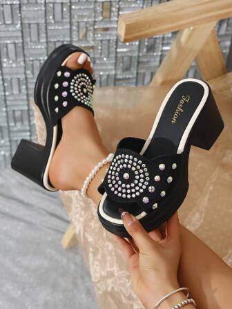 Women's Classic Outdoor Casual Chic European Style Round Toe Rhinestone Wedge Platform Sandals, 2025 New Arrivals
