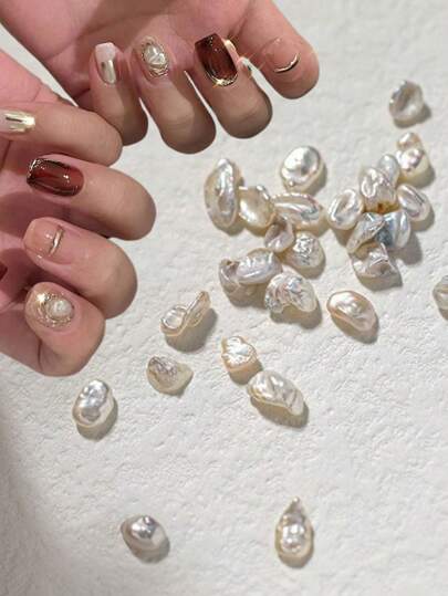 10/20 件全新日式美甲巴洛克造型人造珍珠高亮度不对称天然人造珍珠装饰，用于手指甲装饰，巴洛克造型人造珍珠美甲配件美甲用品指甲饰品美甲宝石