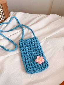 1 件可爱休闲清新镂空纯色钩针迷你手机包,轻便可折叠,饰有小花,女士度假斜挎包,适合度假、日常通勤、休闲购物和时尚服饰搭配,与钩针套装完美搭配,度假必备,可爱风。 - 彩色 - 查看 9