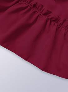 New Wine Red Solid Color Lace-Up Casual Sleeveless Ruffle Hem Halter Neck Dress For Spring/Summer - Burgundy - View 3