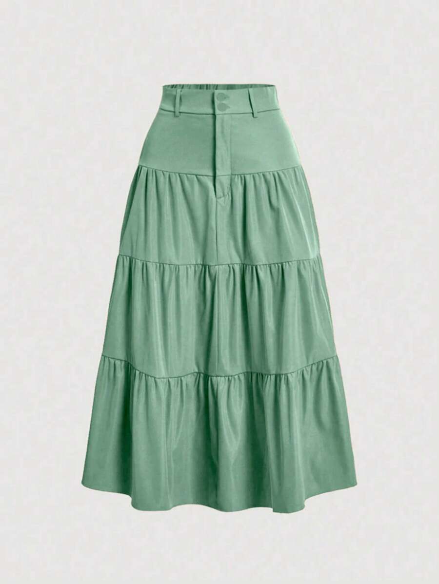 Liuhan Modas Sordaeminina Colored High Waist Ata Skirt With Pleated Three Maria - أخضر - مشاهدة 1