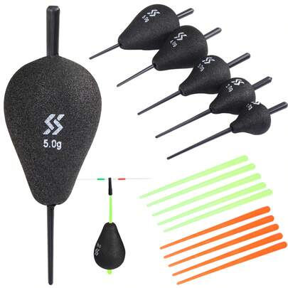 SOUGAYILANG 5 adet EVA Balıkçılık Şamandırası Seti - Aydınlık, Gece ve Gündüz Balıkçılığı İçin Yüksek Görünürlük, 3 Renkli Tüp Dahil, Tatlı Su ve Tuzlu Su İçin İdeal