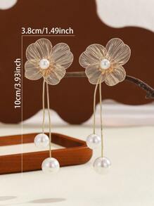 1 Pair Golden Flower Tassel Drop Earrings For Women