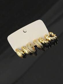 6pcs/12pcs Set Fashionable Minimalist Creative Personalized C-Shaped Water Drop Twisted Hoop Earrings, Ombre Spray Paint Candy Color C-Shape Bead Earrings (Minor Color Difference May Exist) - Multicolor - View 4