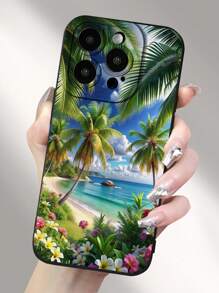 Étui de protection pour téléphone compatible avec 16/15 XR/7/8, 15 Pro Max/12 Pro Max/13 Pro Max/14 Pro Max, 13, 14, 11, 12, P14, P11 Soft Case, P12 Antichoc XS, XR/78P, 78GES2, Série Redmi S24, A03s, A03 Core, A04, A12, A13, A14, A21s, A22, A23, A24, A32, A33, A34, A5, A51, A52, A53, A54, A71, A72, A73, S20 Fe, S21, S22, Série Redmi, Redmi 9, Redmi 9a Étui étanche aux chocs et résistant aux rayures avec motif d'arbre de noix de coco sur la plage