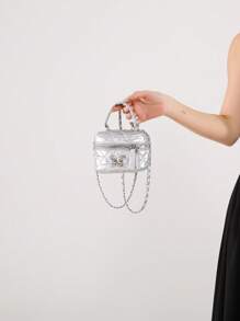 1pc时尚法式优雅高端小手提包女生洋气新款单肩斜挎包女包小方包高端斜挎包女生时尚手提包单肩包百搭多巴胺复古水钻刺绣蝴蝶手提包迷你盒子包 - 盒子手提包 - 查看 4