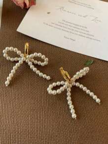 HOTNICE 1 Pair Of Ladylike Bowknot Pearl Earrings