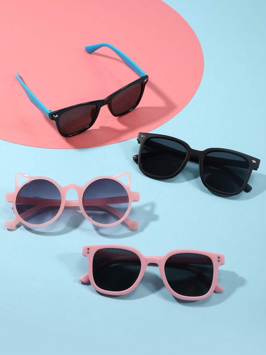 4pcs/Set Kids Fashion Glasses, Multiple Frame Styles With Various Rivet Decorations Including Oval, Round And Cat Ear Frames, Colorful Assortment Suitable For Boys And Girls, Daily Decoration, Travel, Holiday, Party And Photography Props - Multicolor - View 1