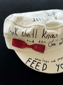 1pc Y2K Retro Flower Embroidery Forward Hat, Women's Printed Bow, Women's Street Appearance, Small Face, Versatile And Fashionable Beret