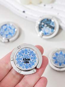 1 件青花瓷锌合金手提包挂钩，配成熟风格折叠钱包挂架，便携式餐厅和酒吧桌钱包架，独特的礼物创意，便携式挂钩 | 优雅配饰 | 闪亮金属饰面，钱包 - 藍色 - 查看 4