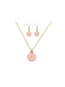 Set de 3 piezas: Collar con colgante de flor de margarita chapada en metal, pendientes minimalistas, conjunto de joyería de moda para niñas y amigas