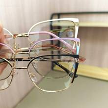 1 件装 女士超大高品质猫眼变色眼镜 彩色金属框架 时尚户外装饰眼镜 粉色 - 無色 - 查看 6