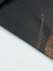 OVDY 1 pièce T-shirt à manches courtes col rond pour homme, style vintage lavé et délavé avec impression sérigraphique brossée à la main. Style streetwear outdoor années 2000