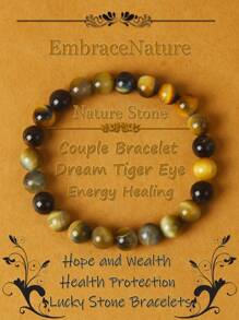 1 pieza Pulsera de ojo de tigre azul real de calidad 5A+ para hombre, 6/8 mm, con cuentas de piedra de ojo de tigre rayo rojo, pulseras de curación de energía natural de piedra para mujeres, joyería