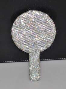 1pc Rhinestone Series, Diamond-Studded Heart-Shaped/Round/Square Mirror, Portable Handle Mirror, Makeup Handheld Mirror, Cute Small Mirror, Hand-Held Mirror