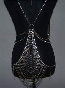 Fringe Chest Chain Bikini, Ladies Luxury Mesh Chest Necklace Bikini Intimates Accessory - Gold - View 2