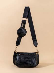 1 套女孩 3 件斜挎包、单肩包、零钱包、鳄鱼纹斜挎包、提花单肩包，适合日常使用、派对、理想礼物 - 三件套 - 查看 15