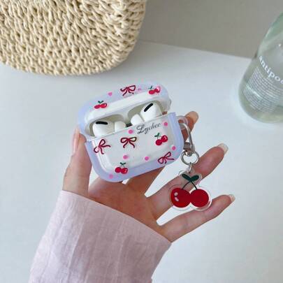 1pc Thick Earphone Protective Case Cherry Bow Design Suitable For AirPods 4, AirPods Pro, AirPods 2, AirPods Pro 2, AirPods 3