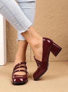 Vintage French Style Mary Jane Pumps For Women, New Spring High Heels, Korean Princess Solid Color Square Toe Thick Heel Dress Shoes