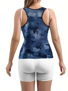 ARUNOW 女士三排可调节吸汗背心夏季运动燃烧桑拿出汗衣服冬季保暖内衣送礼神器 - 藍白色 - 查看 7