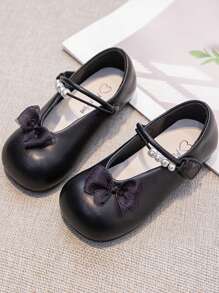 Giày da phong cách Hàn Quốc cho bé gái, giày công chúa đính ngọc trai, đế mềm chống trượt cho bé - màu đen - Xem 8