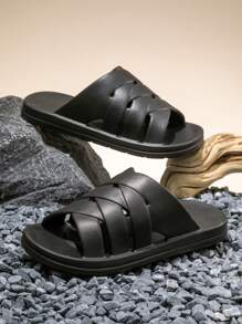 Men's Fashion Soft-Sole Slippers For Summer, Non-Slip Indoor Home Bathroom Shower Slides, Can Be Worn Casually As Beach Sandals, Unisex Design - Black - View 5