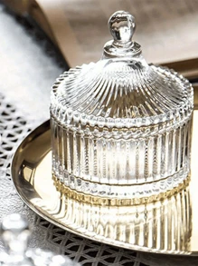 1pc Covered Glass Storage Jar, Crystal Covered Glass Bowl, Jewelry Container Rack, Candle Holder, Gift, Wedding And Birthday Table Decoration, Kitchen, Christmas Gift - Multicolor - View 3