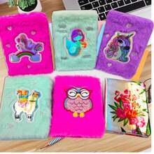 1 Pc A6 Size Plush Cover Notebook, Suitable For Students And Office Workers - Multicolor - View 5