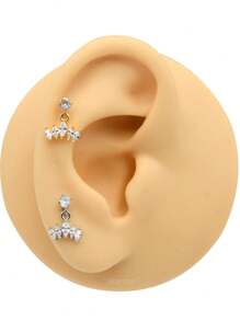1 Piece Thin Pin Dangle Tassel Earrings With Crystal Zirconia Crown Helix Cartilage Piercing Ear Studs Body Jewelry For Women Girls Party Screwed Ball End
