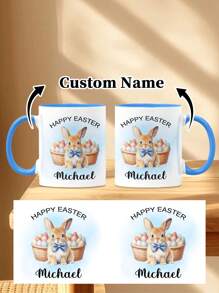 1 szt. 11 oz. spersonalizowane kubki wielkanocne, kubki do kawy ze spersonalizowanymi imionami i królikiem - spersonalizowane kubki. Mogą być używane jako prezenty, wyjątkowe prezenty dla członków rodziny