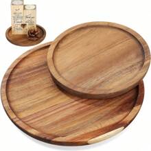 Bandeja de madera de acacia, tabla de cortar redonda para charcutería, plato de aperitivos, fuente para quesos, apta para alimentos, ensaladas, aperitivos, galletas, filetes, pasteles, hamburguesas, decoración de mesa de cocina