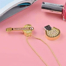 Pamięć USB 2.0, 64 gb/128 gb, kolorowy wystrój ze strasu, złota gitara i kryształki, prezent na karcie pamięci
