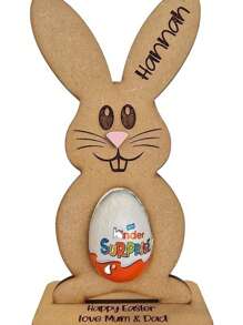 1pc New Easter Gift Rabbit Chocolate Egg Holder, Wooden Tabletop Decor Craft For Party (Eggs Not Included)