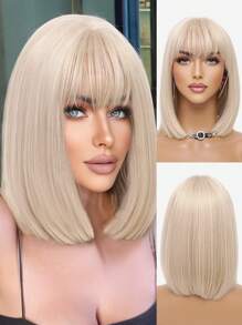 Perruque blonde sexy type carré court pour femmes, perruque droite avec frange. Perruque synthétique douce et naturelle, résistante à la chaleur, idéale pour les fêtes, le cosplay et le carnaval. 30 cm de longueur