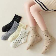 5/12 双女士糖果波尔卡圆点褶边甜美 JK 风格透气中腰袜子