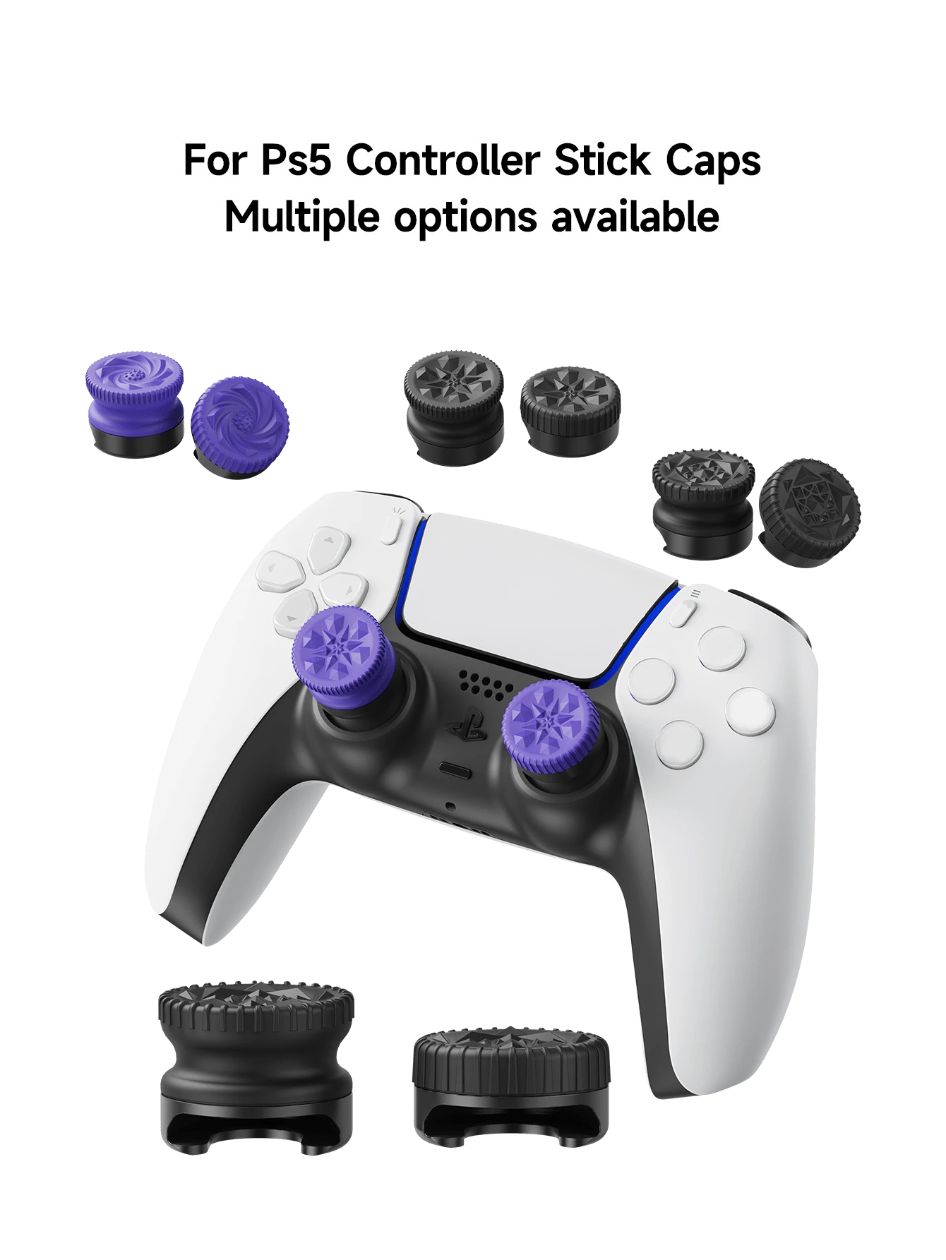 2个装 PlayStation 5/ Series X|S/ One 手柄摇杆帽套装，加高防滑摇杆保护帽，紫色和黑色，兼容 / Series X|S/ One 手柄按键保护套，黑色和紫色高/低高度摇杆帽套装，游戏手柄摇杆帽配件，拇指握把帽