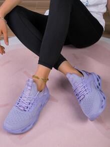 Women's Sneakers With Letter Pattern, Shock Absorbing Design, Lightweight, Non-Slip, Front Lace-Up Casual Running Shoes Suitable For Daily Fitness, Comfortable Mesh Casual Loafers