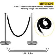Crowd Control Stanchions: Sets Of 2, 4 Or 6 Pieces In Silver Or Black, With 5 Ft/1.5 M Red Or Black Velvet Ropes, Sturdy Concrete - Filled Metal Bases And Easy - Connect Assembly, Ideal For Party Supplies And Crowd Management - Set Of 2 Pieces Stanchion Set, 5 Ft/1.5 M Black Rope - View 3
