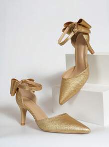 Metallic Gold Stiletto Heels Hollow Out Pointed Toe Sexy Shoes For Women