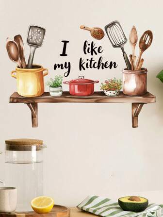 1件英文标语厨房餐具墙贴适用于背景墙厨房装饰美化墙贴房间装饰家居装饰贴纸墙贴墙面装饰